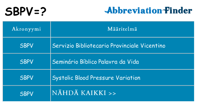 Mitä sbpv tarkoittaa