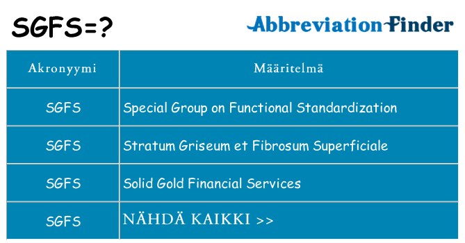 Mitä sgfs tarkoittaa
