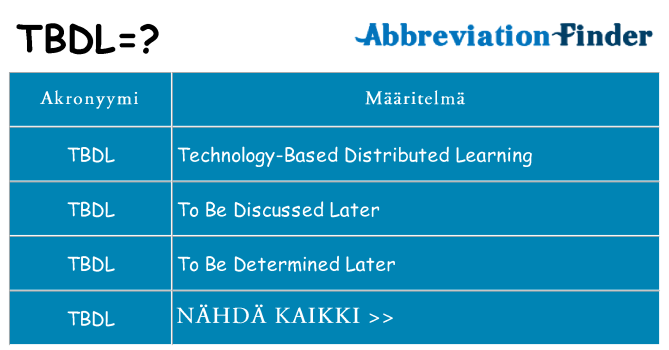 Mitä tbdl tarkoittaa