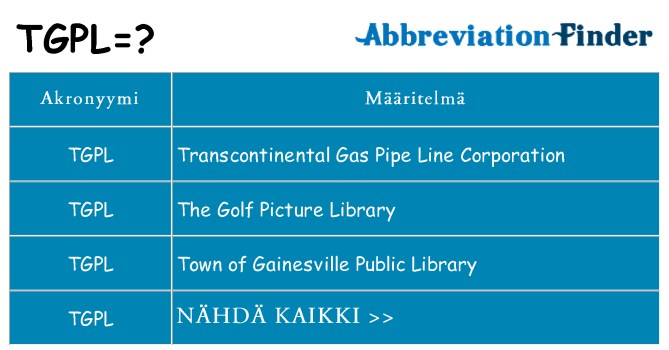 Mitä tgpl tarkoittaa