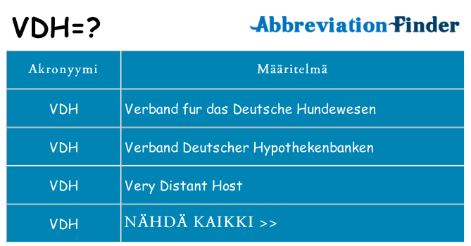 Mitä vdh tarkoittaa