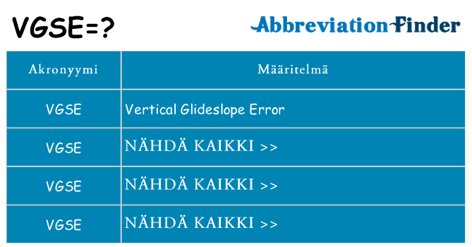 Mitä vgse tarkoittaa