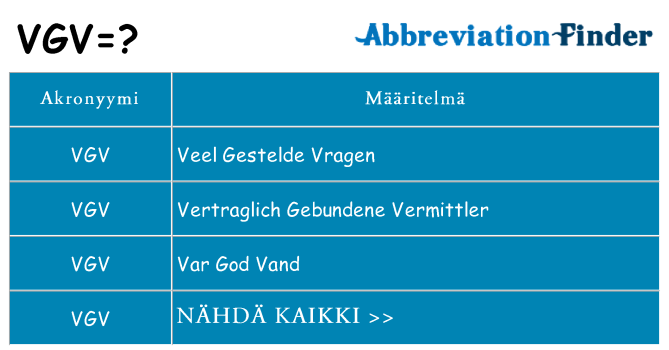 Mitä vgv tarkoittaa