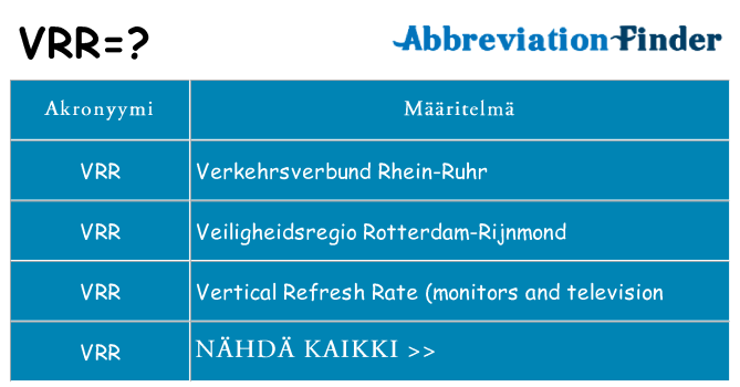 Mitä vrr tarkoittaa