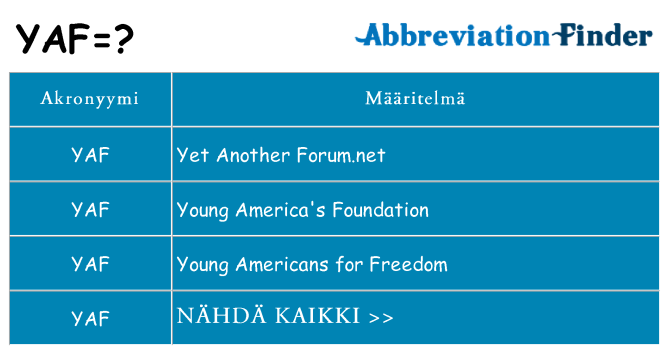Mitä yaf tarkoittaa