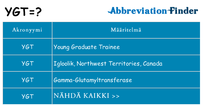 Mitä ygt tarkoittaa