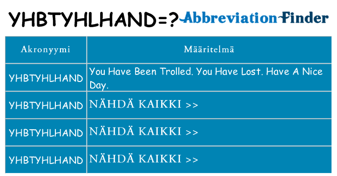 Mitä yhbtyhlhand tarkoittaa