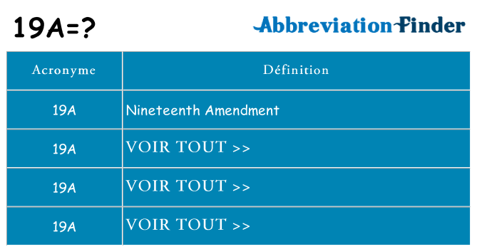 Ce que signifie le sigle pour 19a