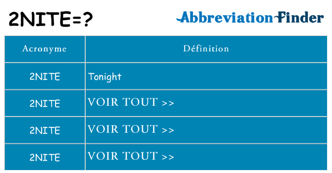 Ce que signifie le sigle pour 2nite