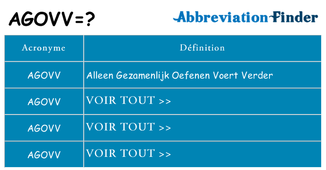 Ce que signifie le sigle pour agovv