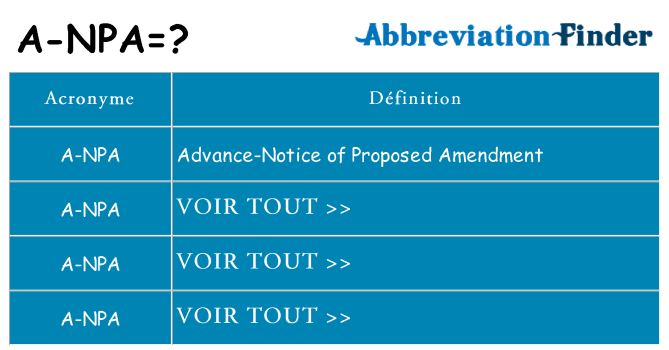 Ce que signifie le sigle pour a-npa