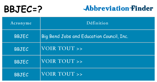 Ce que signifie le sigle pour bbjec