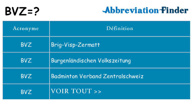 Ce que signifie le sigle pour bvz