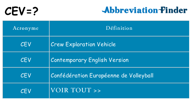 Ce que signifie le sigle pour cev