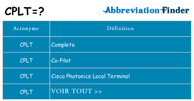 Ce que signifie le sigle pour cplt