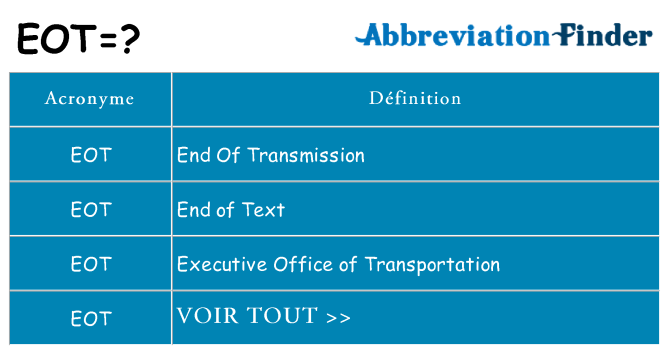 Ce que signifie le sigle pour eot