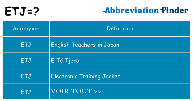 Ce que signifie le sigle pour etj