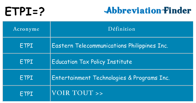Ce que signifie le sigle pour etpi