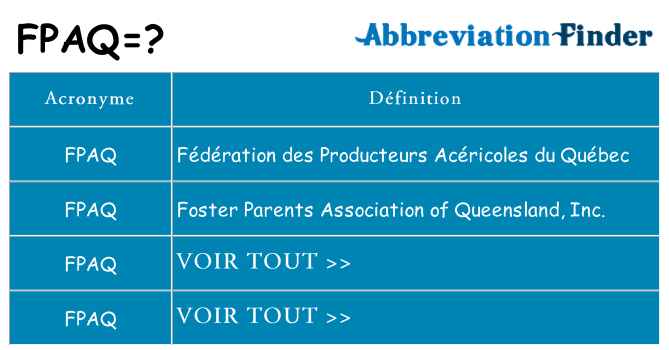 Ce que signifie le sigle pour fpaq