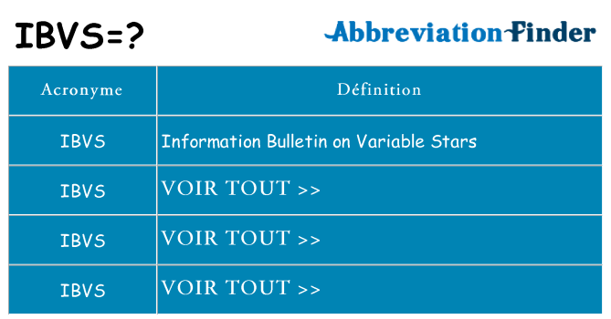 Ce que signifie le sigle pour ibvs