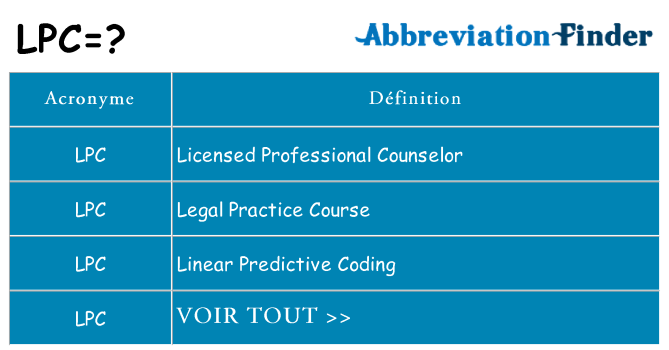 Ce que signifie le sigle pour lpc