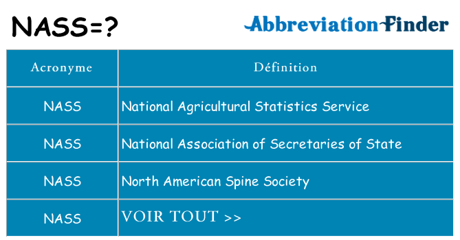 Ce que signifie le sigle pour nass