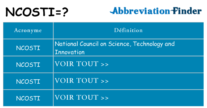 Ce que signifie le sigle pour ncosti