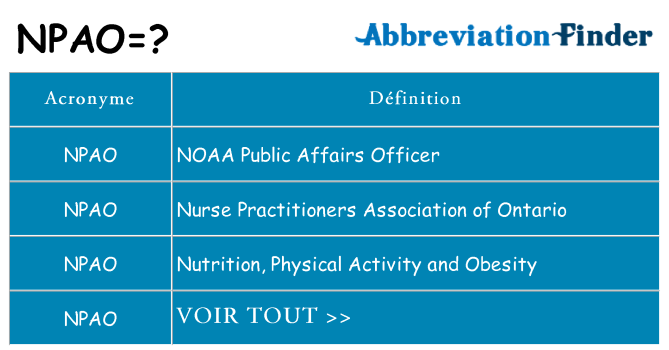 Ce que signifie le sigle pour npao