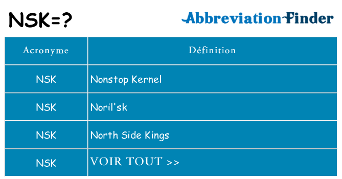 Ce que signifie le sigle pour nsk