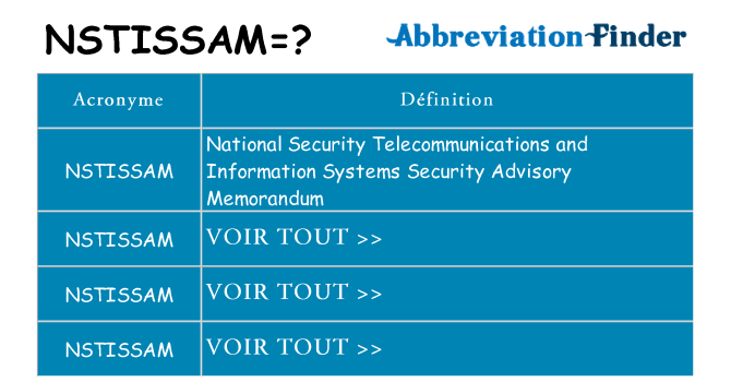 Ce que signifie le sigle pour nstissam