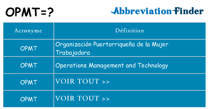 Ce que signifie le sigle pour opmt