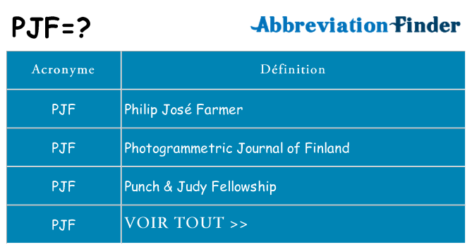Ce que signifie le sigle pour pjf