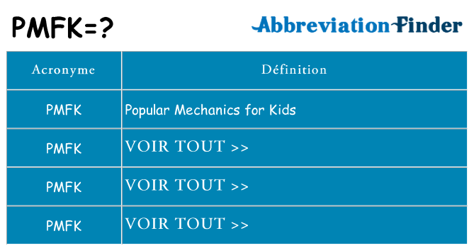 Ce que signifie le sigle pour pmfk