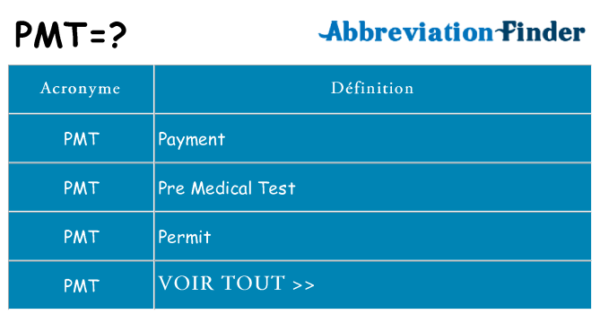 Ce que signifie le sigle pour pmt