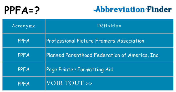 Ce que signifie le sigle pour ppfa