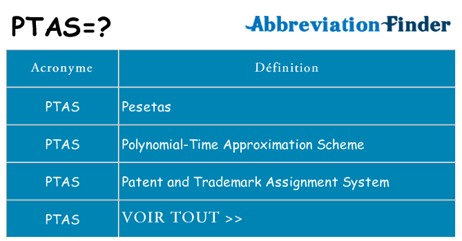 Ce que signifie le sigle pour ptas