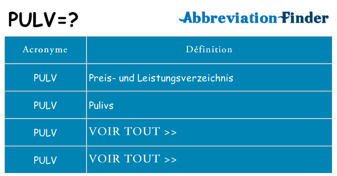Ce que signifie le sigle pour pulv