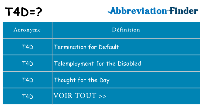 Ce que signifie le sigle pour t4d