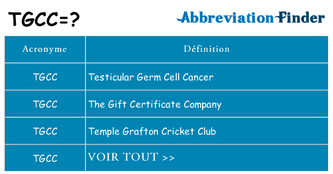 Ce que signifie le sigle pour tgcc
