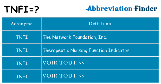 Ce que signifie le sigle pour tnfi