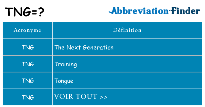 Ce que signifie le sigle pour tng