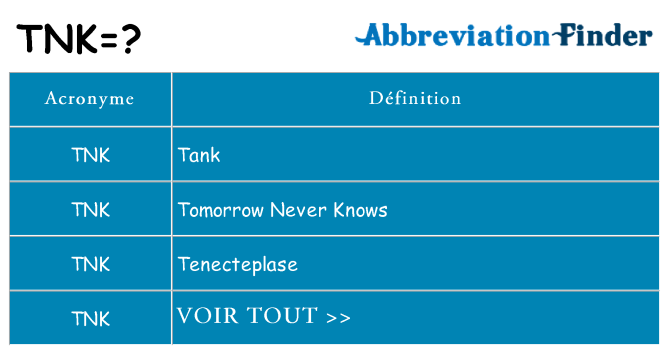 Ce que signifie le sigle pour tnk
