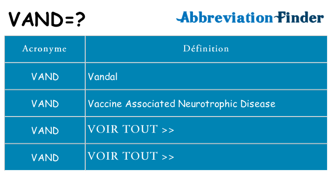 Ce que signifie le sigle pour vand