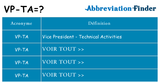 Ce que signifie le sigle pour vp-ta