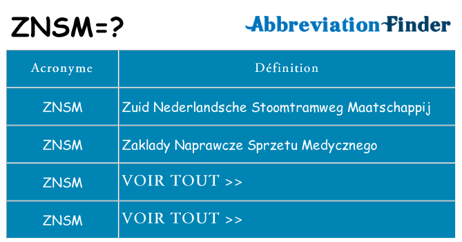 Ce que signifie le sigle pour znsm