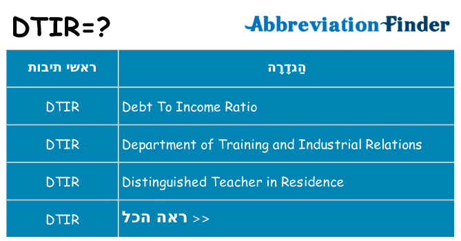מה הפירוש dtir