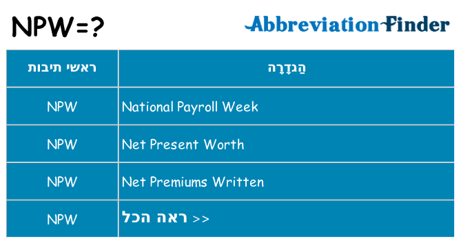 מה הפירוש npw