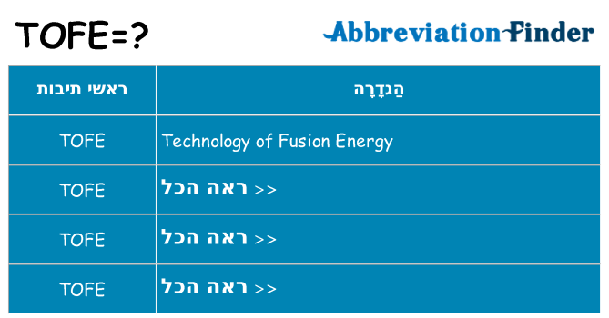 מה הפירוש tofe