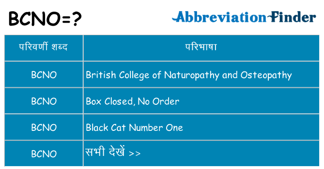 bcno का क्या अर्थ है