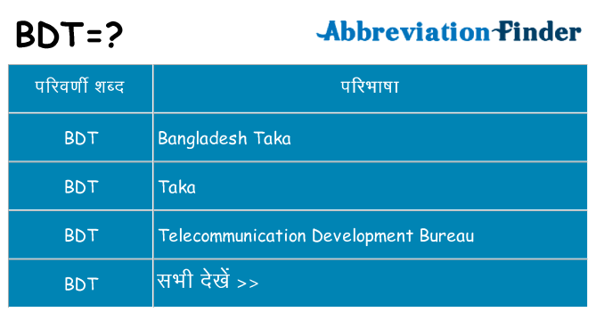 bdt का क्या अर्थ है